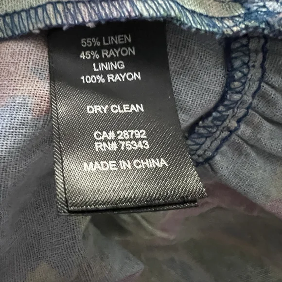 House of Harlow 1960 Large Tropical Parrot Linen Midi Dress Puff Sleeve Blue - Picture 11 of 11